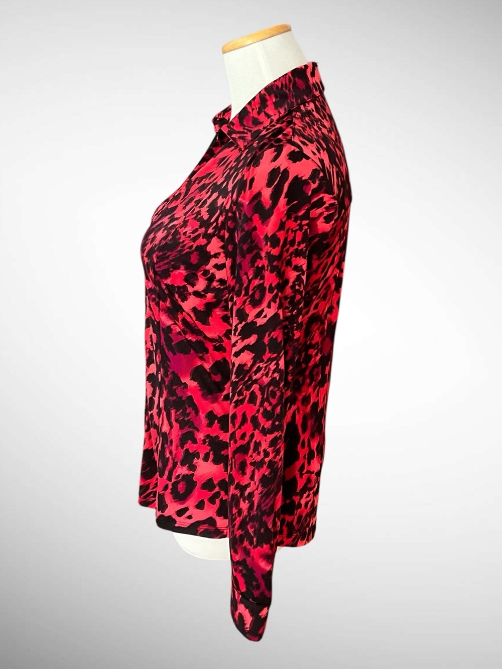 Cache Vintage Buttondown Red Leopard Print Blouse Long Sleeves - Picture 2 of 11